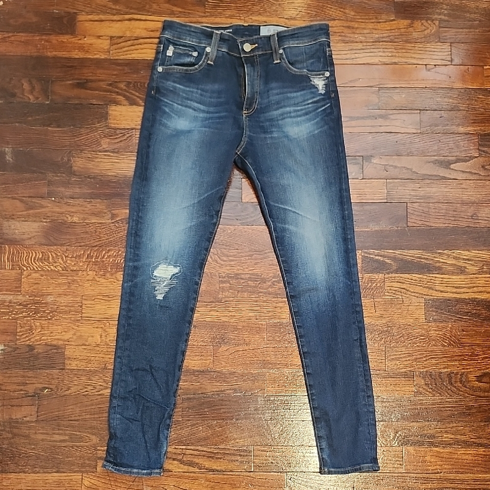 Ag Adriano Goldschmied The Farrah Ankle Skinny Jeans Classic Indigo Distressed